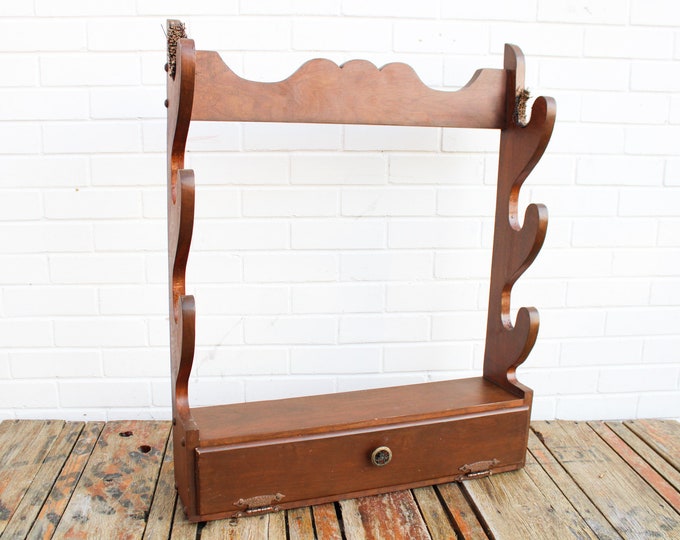 Vintage Dark Wood Gun Rack Wall Mount for 3 Four Rifles With