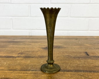 5" Vintage Brass Vase with Etching Boho Bohemian Decor