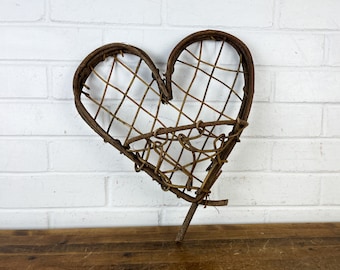 Vintage Heart Made of Twigs Sticks Hanging Wall Pocket Stick Heart Decor