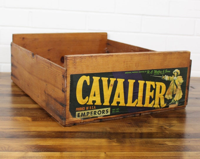 Vintage Wood Fruit Crate for Cavalier Table Grapes by Emperors Stained