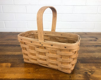 80s Longaberger Wicker Basket with Handle Authentic Vintage 1986 Small Decorative Basket