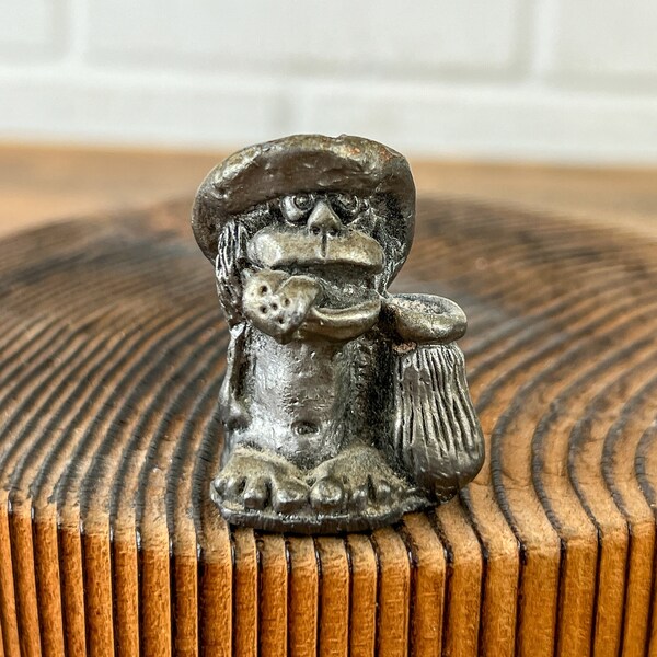 Vintage Pewter Gnome Figurine Tiny Silver Metal Man with Big Feet Knick Knack Tiny Thing Small Gift