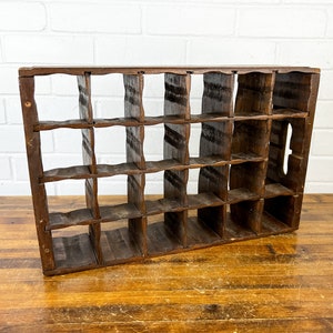 18x12 Vintage Soda Crate Turned Wood Knick Knack Display Shelf with 23 Slots Old Wooden Trinket Shelf Miniature Trinket Unique Shadow Box