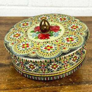 6 Vintage Colorful Flower Round Tin Box Container With Lid Made