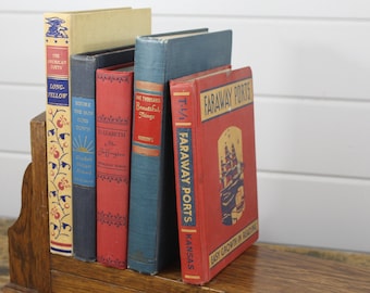 Vintage Book Collection Red Blue Shades Black Font 1940 to 1947 Matching Assortment Group Display Prop Hardback Decorating Old Library