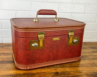 Vintage JC Higgins Brown Train Case Makeup Travel Case Storage Small Luggage Small Suitcase with Lid