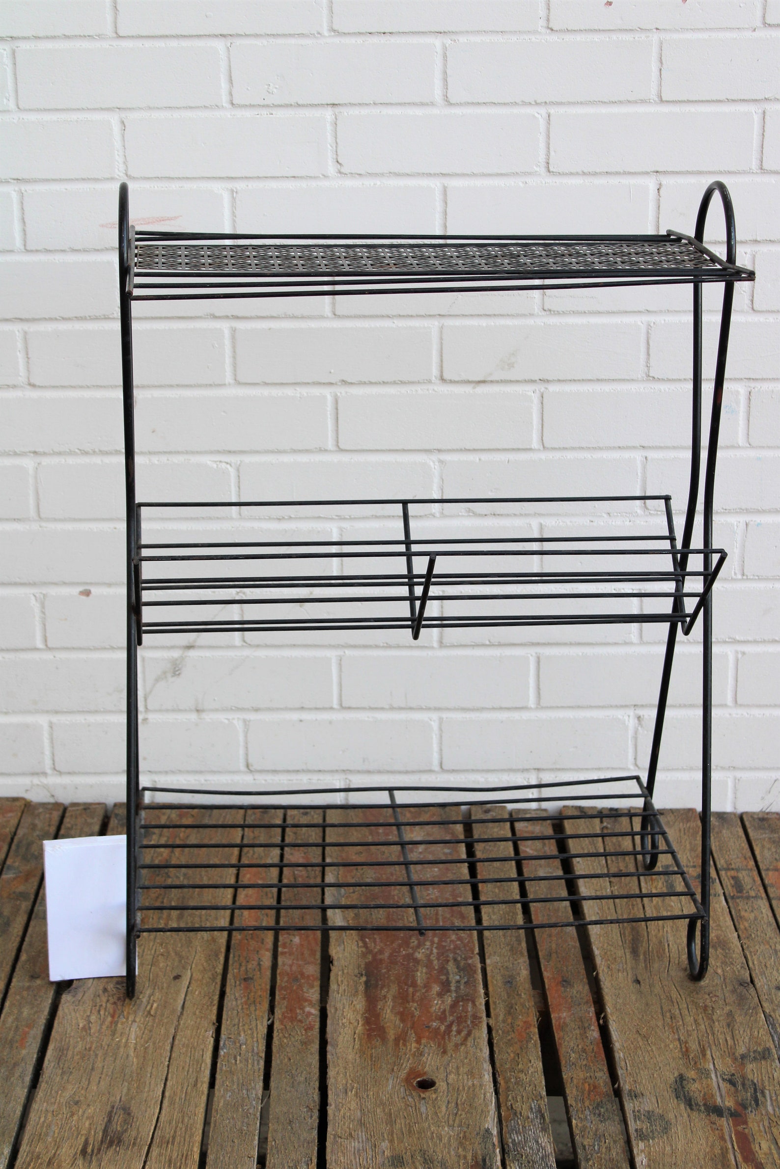 Distressed Vintage Black Metal Floor Shelf with One V Shaped Etsy