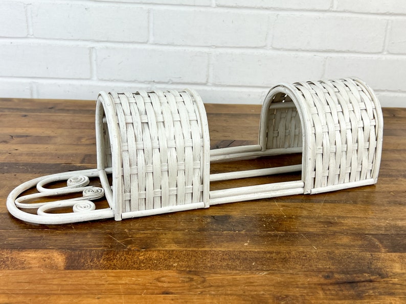 Small Vintage White Wicker Wall Shelf With 2 Pockets Hangs or Etsy