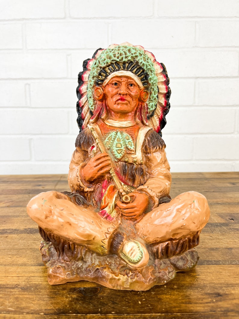 Vintage American Indian Statue Ceramic Indian Chief Native - Etsy