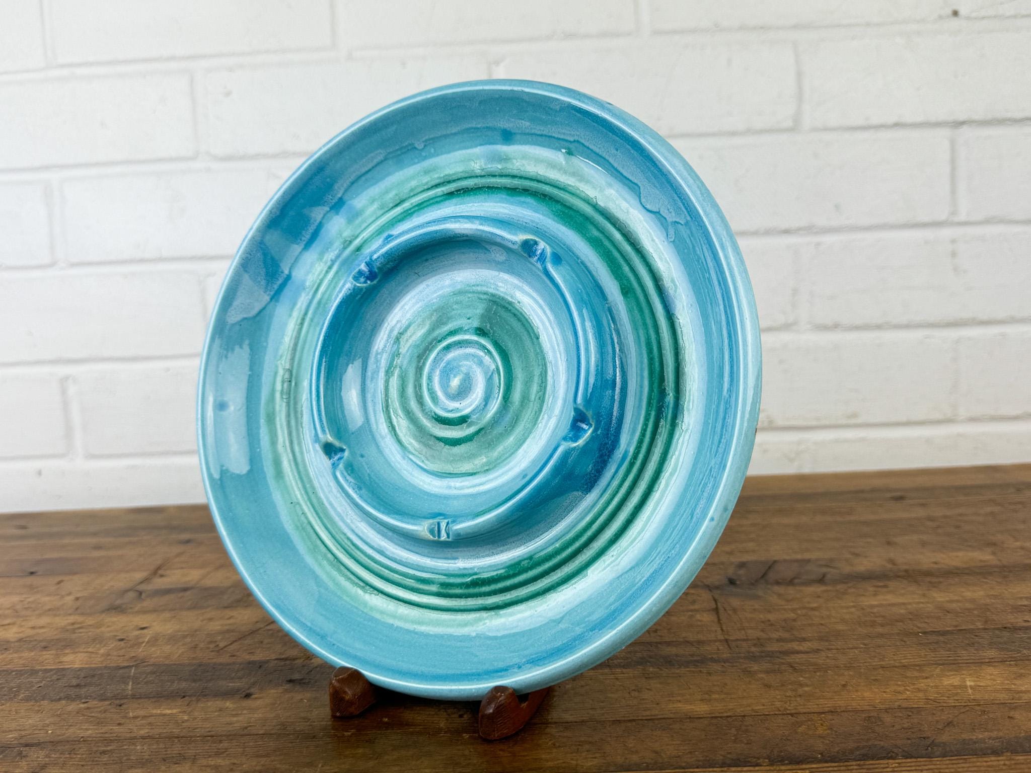 RDY-Vintage Turquoise Ceramic Ashtray Round Ashtray Catchall
