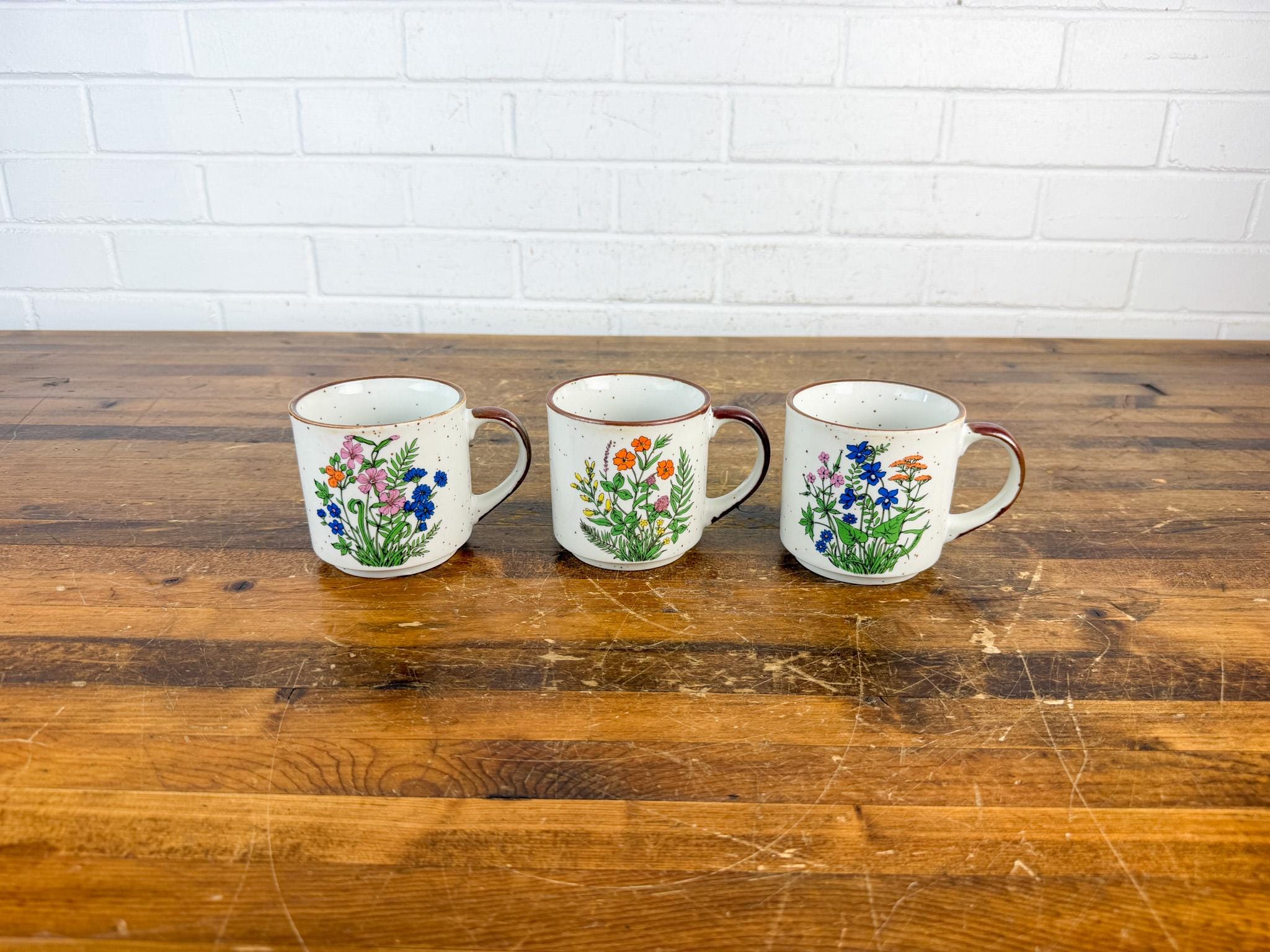 Vintage Otagiri Japan Wildflower Mugs Set of 3 | Speckled
