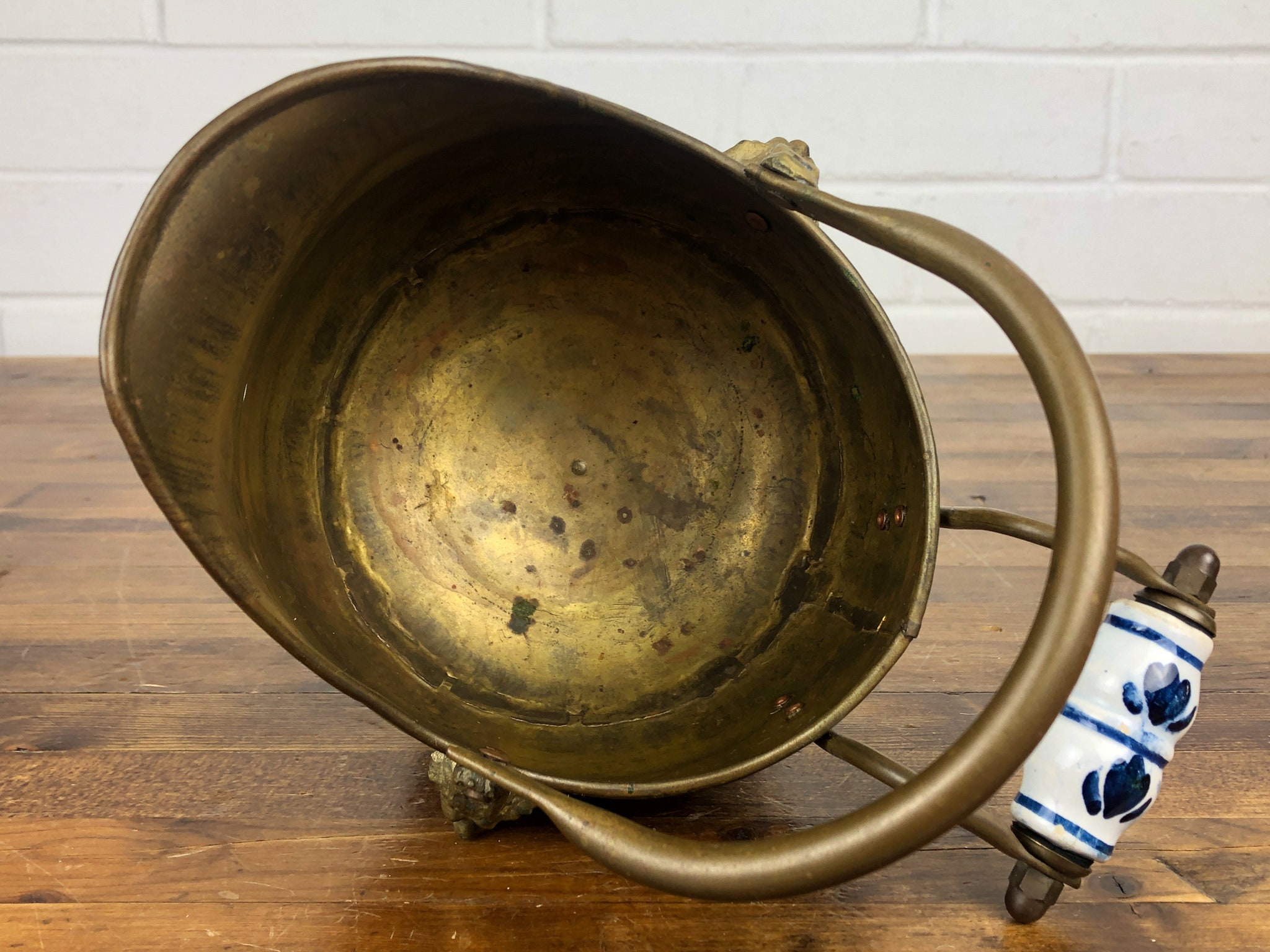 Aged Small Vintage Brass Bucket with Porcelain Handle Coal Etsy
