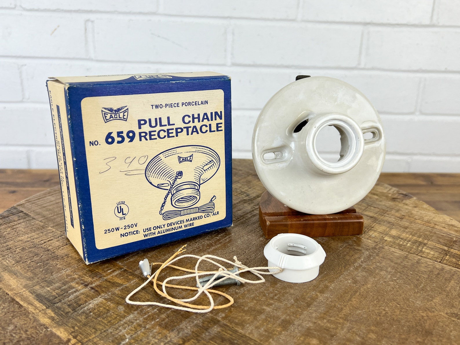 Vintage White Porcelain Pull Chain Light Fixture With Original Etsy