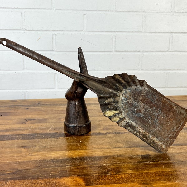 Distressed Vintage Galvanized Black Metal Hand Shovel Old Rustic Rusty Decor Coal Ash Shovel with Long Handle Industrial Salvage Relic