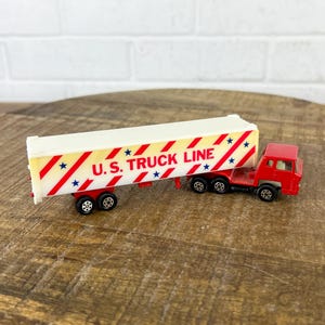 Vintage Yatming Red Semi Truck with Trailer U.S. Truck Line Diecast 1970s Metal Car Toy Diecast Toys Hong Kong Yat Ming Ford Truck