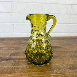 Vintage Green Glass Pitcher Creamer Vase Decorative Hobnail Vase Glassware to Display Vase for Flowers Green Mid Century Shelf Decor
