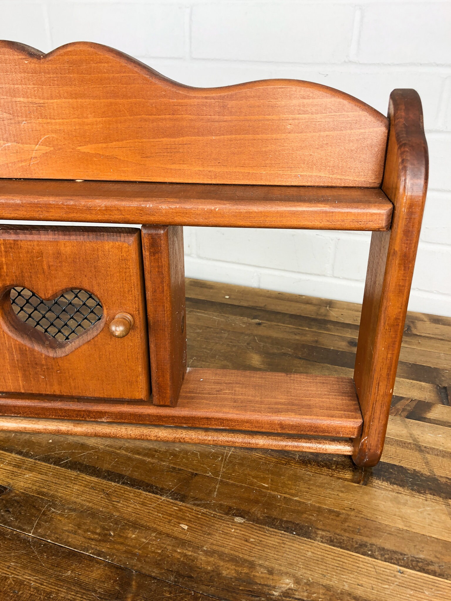 20 x 12 Vintage Wooden Wall Shelf with Dowel Rod and Heart Etsy