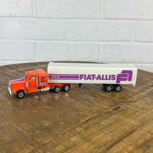 Vintage Orange Semi Truck with Trailer Fiat-Allis Diecast 1980s Metal Car Toy Diecast Toys Made In Hong Kong