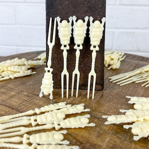 Set of 10 Vintage Smiling Buddha Hors D&#39;oeuvres Forks Cocktail Picks Old Plastic Mid Century Barware Appetizer Pick