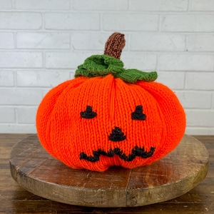 Vintage Crocheted Grumpy Jack O Lantern Pumpkin Stuffed Halloween Decor for Kids