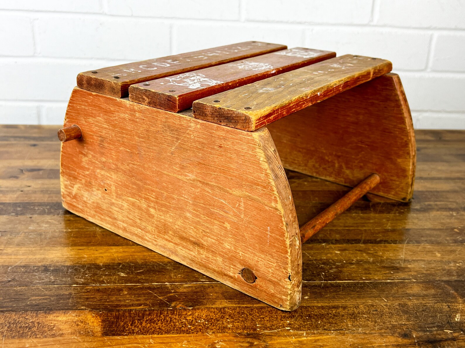 Vintage Old Red Wood Stool With Abcs and Animals Distressed Etsy