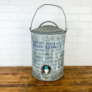 Vintage Blue Grass 3 Gallon Metal Water Cooler Jug – Retro Silver Drink Dispenser