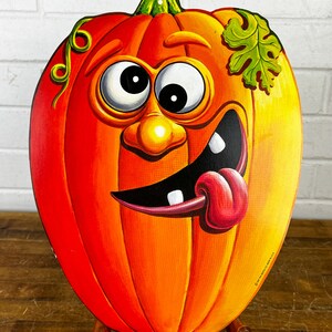 12 Vintage Halloween Jack O Lantern Wall Decor 1990s Beistle Double Sided Pumpkin to Hang From Ceiling Decor for Kids image 2