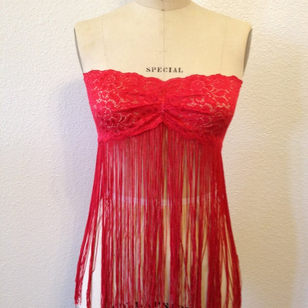 RESERVED-  Vintage Elegant Moments Red Lace / Fringe Lingerie Chemise- RESERVED