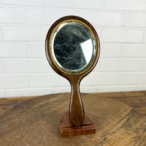 Antique Brown Wood Handheld Decorative Mirror with Aging Mirror Tarnish Mirror Degradation