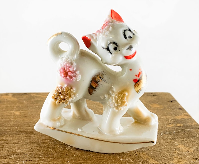 Vintage Rocking Cat Figurine Stamped Japan Old Kitty Figure Happy Cat