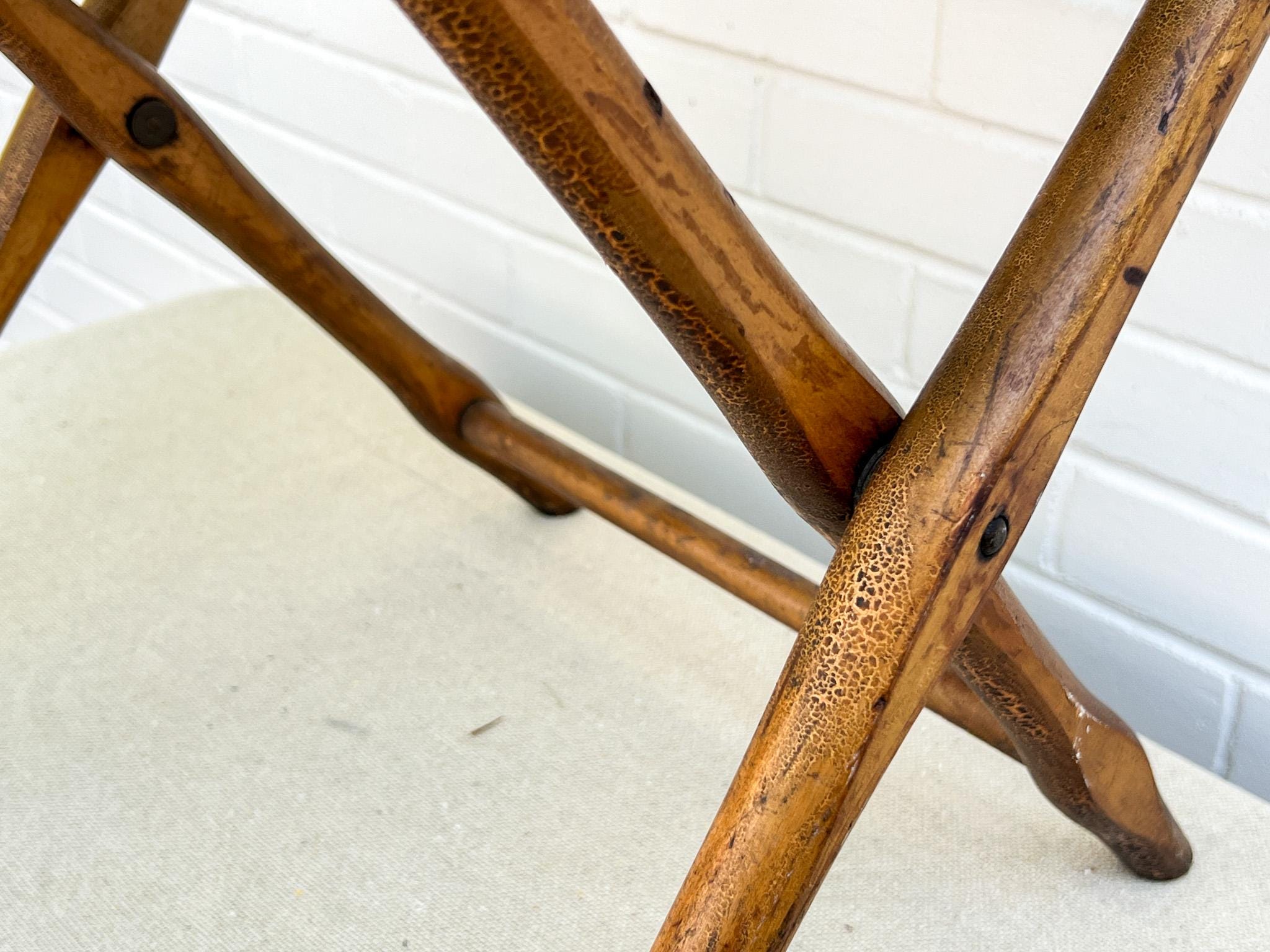 Antique Civil War Folding Camp Chair – 1800s Wooden Field Chair