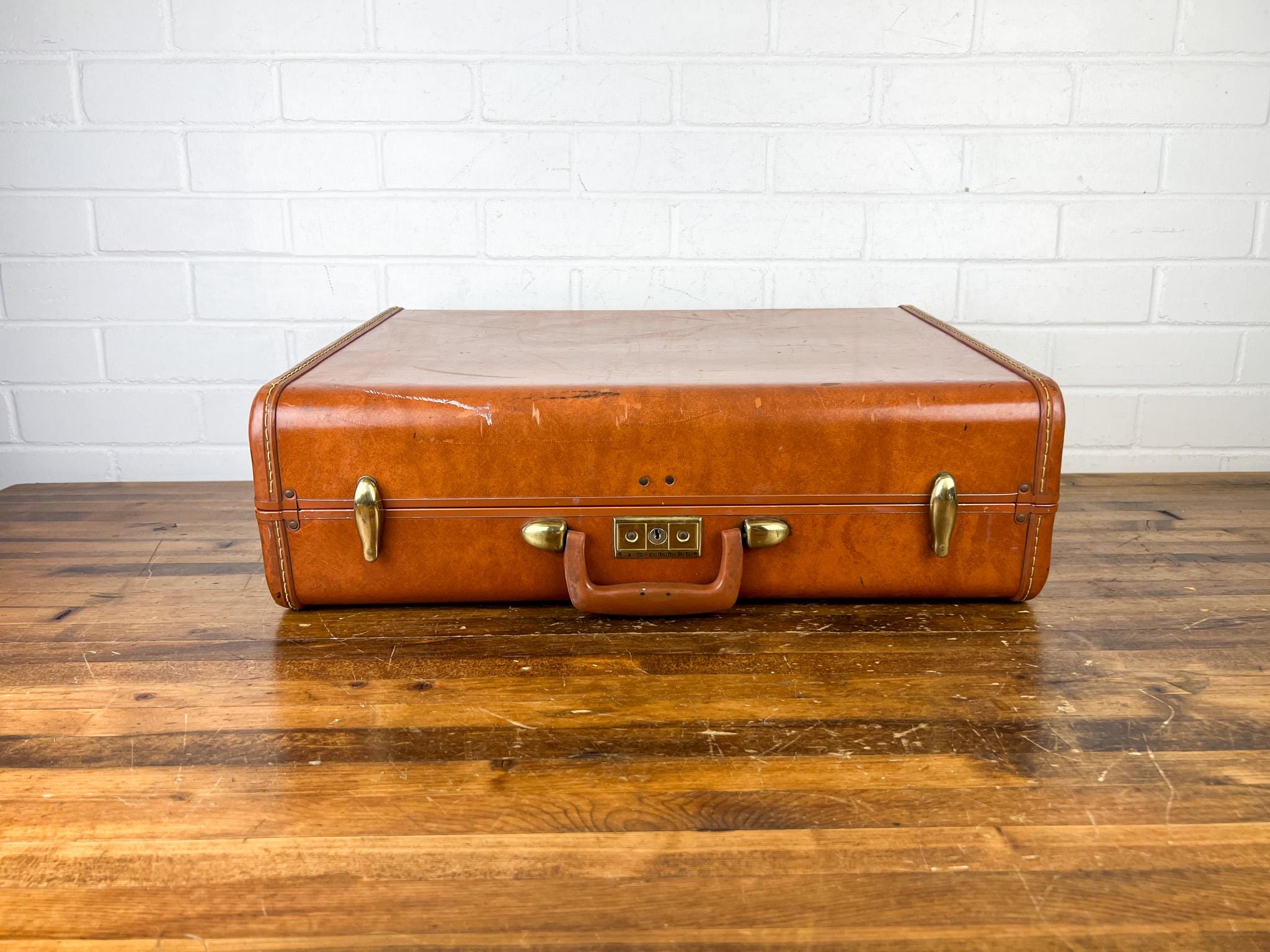 Locking Vintage Brown Samsonite Suitcase Box With Key Mid Century