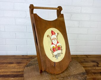Vintage Hand-Painted Santa Claus Wooden Sleigh Decoration (Signed 1983)