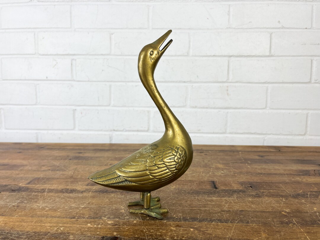 Vintage Brass Goose Figurine Gold Bird Animal Figure Lake Shelf Decor Etsy