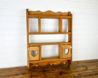 Large Wooden Heart Cutout Wall Shelf with Cubbies, Doors & Pegs – Cottagecore Farmhouse