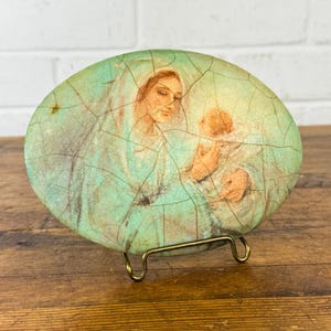 Vintage Madonna and Child Decorative Plaque with Stand Mother and Child Gift Virgin Mary Baby Jesus