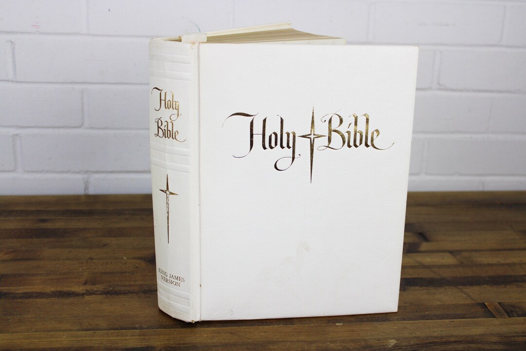 Vintage 1965 Holy Bible KJV | White Faux Leather King James Version ...