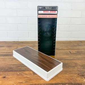 Vintage Metro Products Cassette Tape Holder – Plastic Box with Faux Wood Lid – 15 Slot Capacity