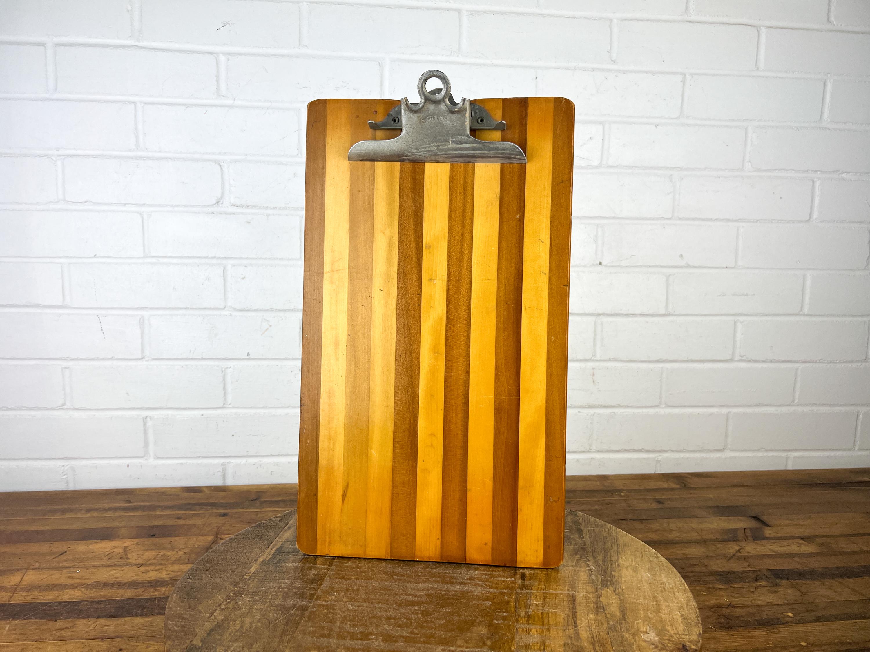 Vintage Globe Wernicke Wooden Clipboard With Striped Pattern in