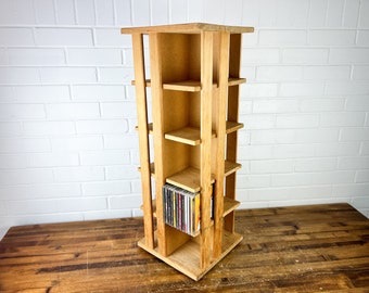 Rotating Vintage Napa Valley Wood CD Holder for 200 CDs Tall Large CD Storage Rack 1990s Prop