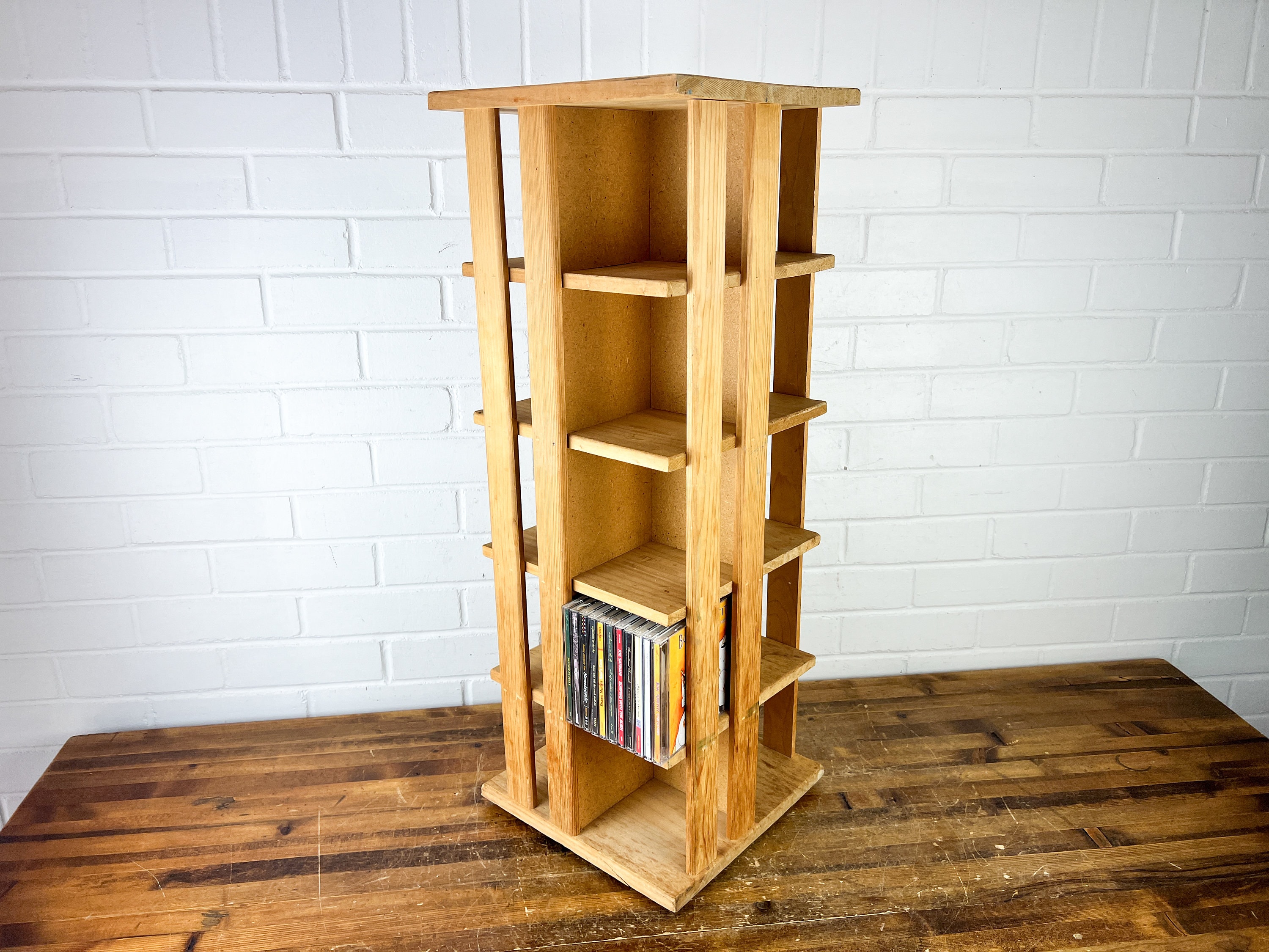 Rotating Vintage Napa Valley Wood CD Holder for 200 Cds Tall Large