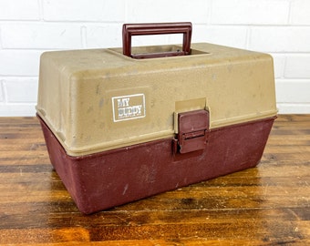 Vintage Two Tone Brown My Buddy Tackle Box Old Fishing Gear Plastic Tackle Box with Lid Old Fishing Gear Fishing Decor