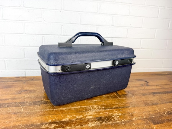 Distressed Vintage Samsonite Train Case | Blue Train Makeup Case | Retro Samsonite Luggage | 1980s Travel Case