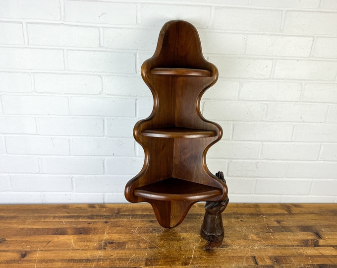 24 Vintage Dark Brown Wood Corner Shelf 3 Tiers Wooden Corner Wall