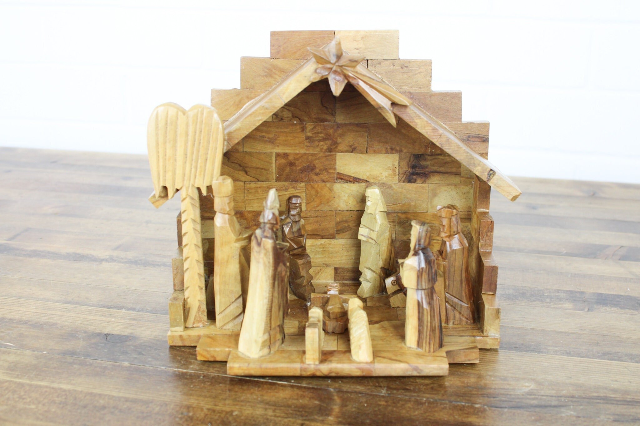 Handmade Wooden Nativity Scene Vintage All Wood Birth of Christ