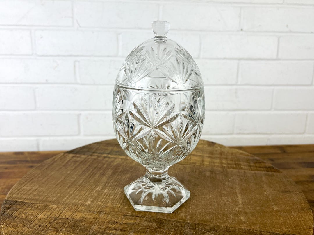 Antique Cristal D'arques-durand Egg-shaped Crystal Pedestal Candy