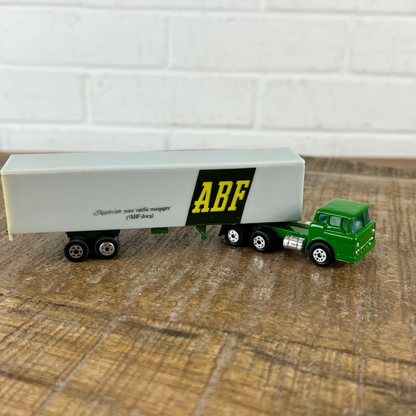 Vintage Yatming Green Semi Truck with Trailer ABF Diecast 1970s Metal Car Toy Diecast Toys Hong Kong Yat Ming Ford F600