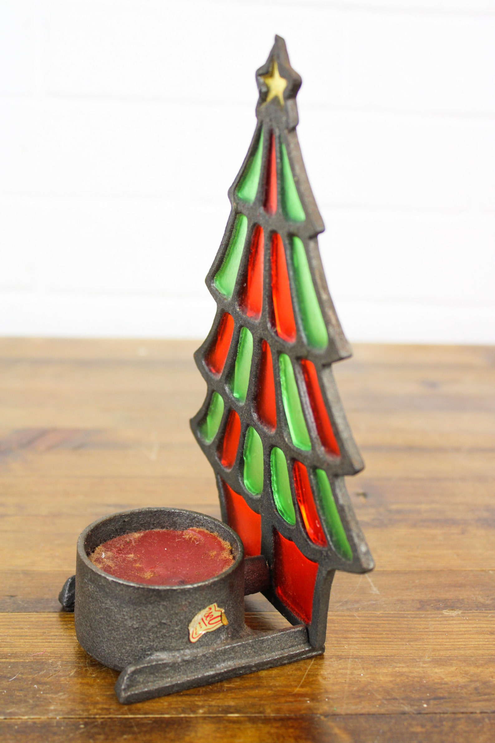 Vintage Stained Glass Christmas Tree Candle Holder in Cast Etsy