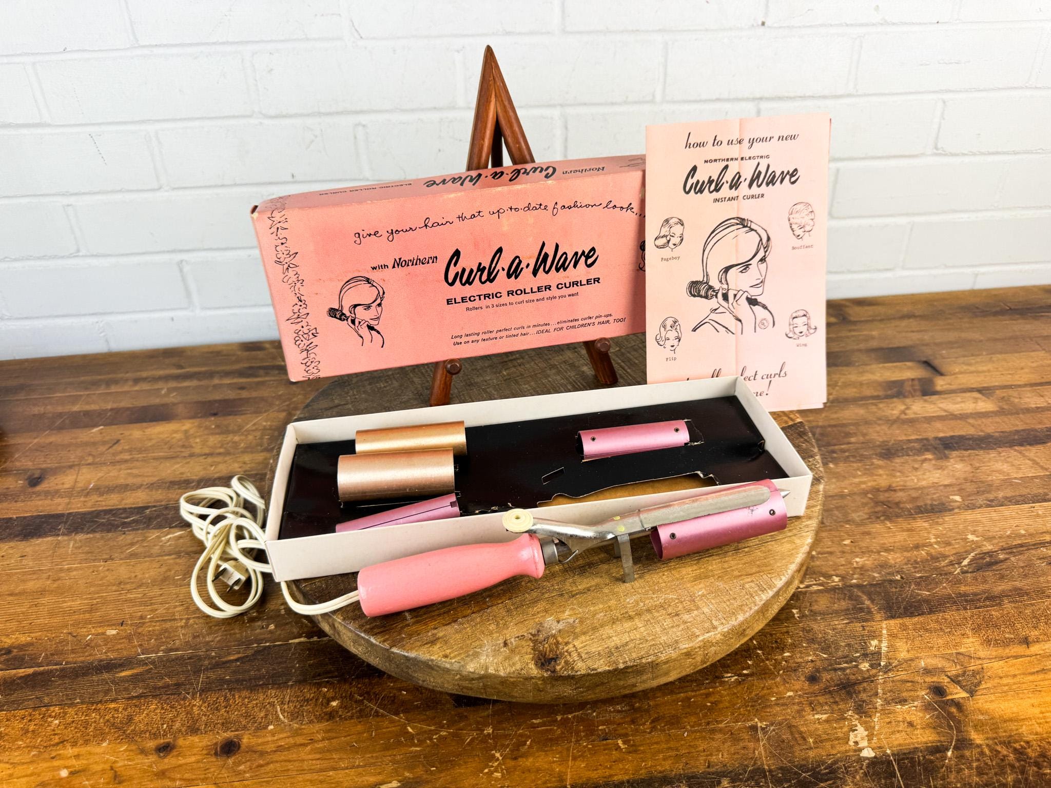 60s Cinderella Pink Electric Hair Roller Vintage Vanity Set Retro Beauty Tool Vintage Cinderella Electric Hair Roller Kit That Is Still  main image 2