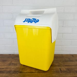 Vintage FlipTop Yellow & White Cooler – Retro 1970s-80s Style with Push Down Lid